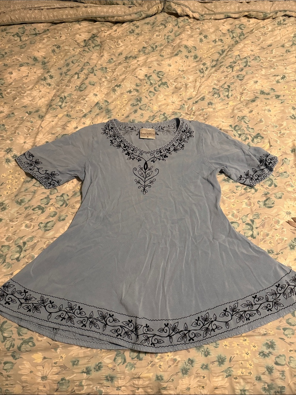 Holy Clothing Light Blue Embroidered Women's TunicTop